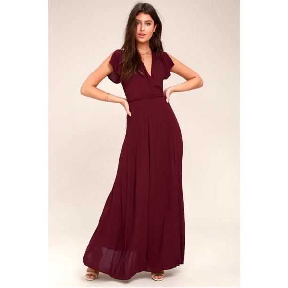 NWOT Lulus Heart of Marigold Burgundy Wrap Maxi Dress Medium - Picture 2 of 10